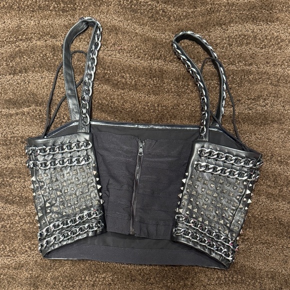 Alice and Olivia Size 10 Studded Black Leather Women's Bustier Top - Picture 3 of 9